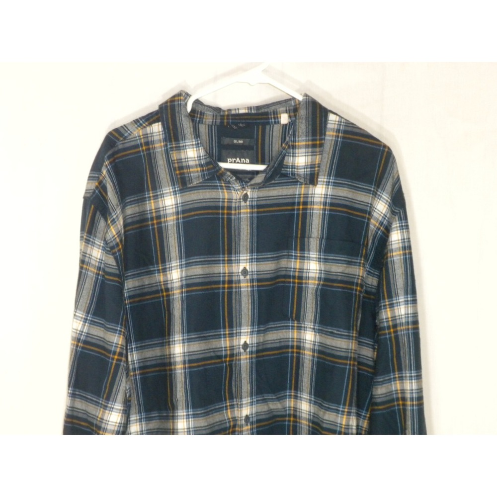 Prana Shirt Mens XXL Blue Los Feliz Flannel Slim Fit Plaid Button Up Mid Weight‎ - Picture 3 of 13